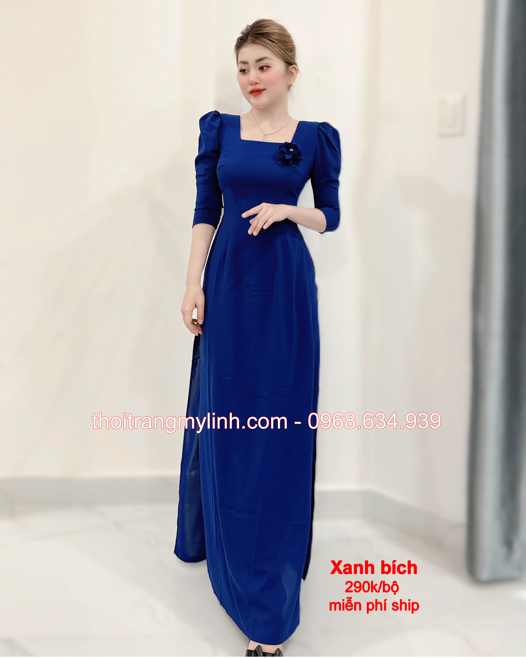 ÁO CỔ VUÔNG TAY LỠ, PHỒNG MÀU XANH BÍCH