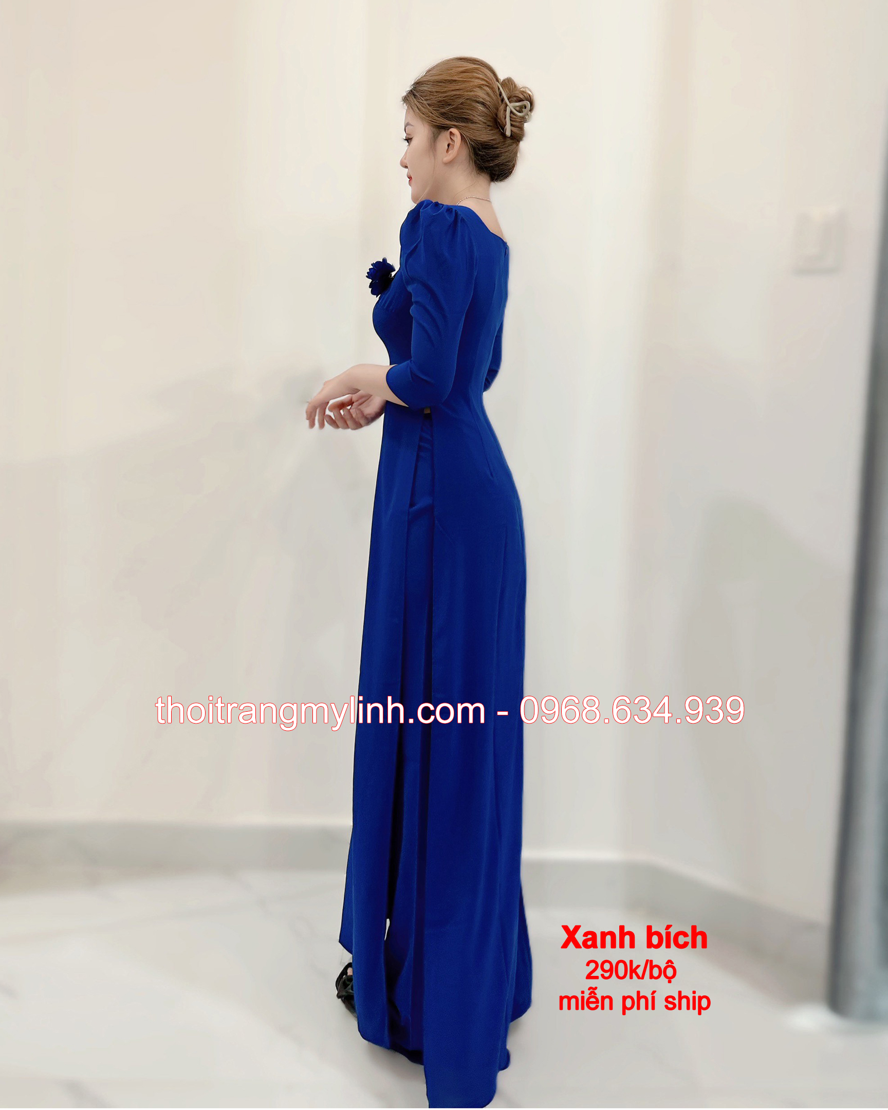 ÁO CỔ VUÔNG TAY LỠ, PHỒNG MÀU XANH BÍCH