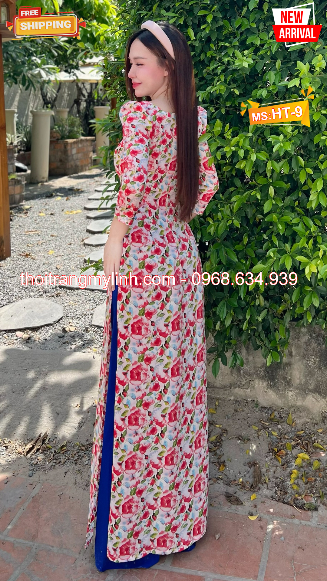 Bộ áo dài họa tiết hoa hồng HT9