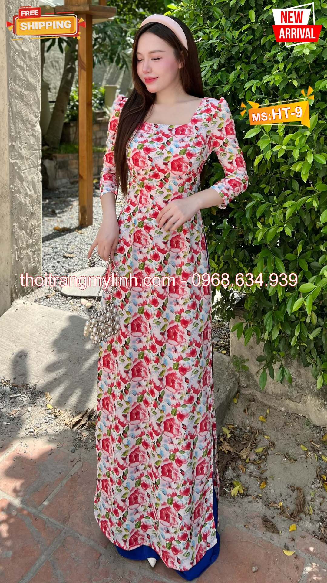 Bộ áo dài họa tiết hoa hồng HT9