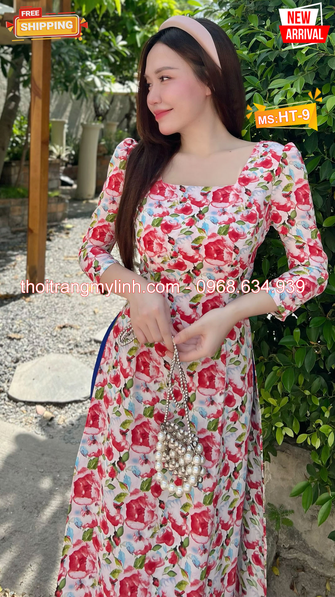 Bộ áo dài họa tiết hoa hồng HT9